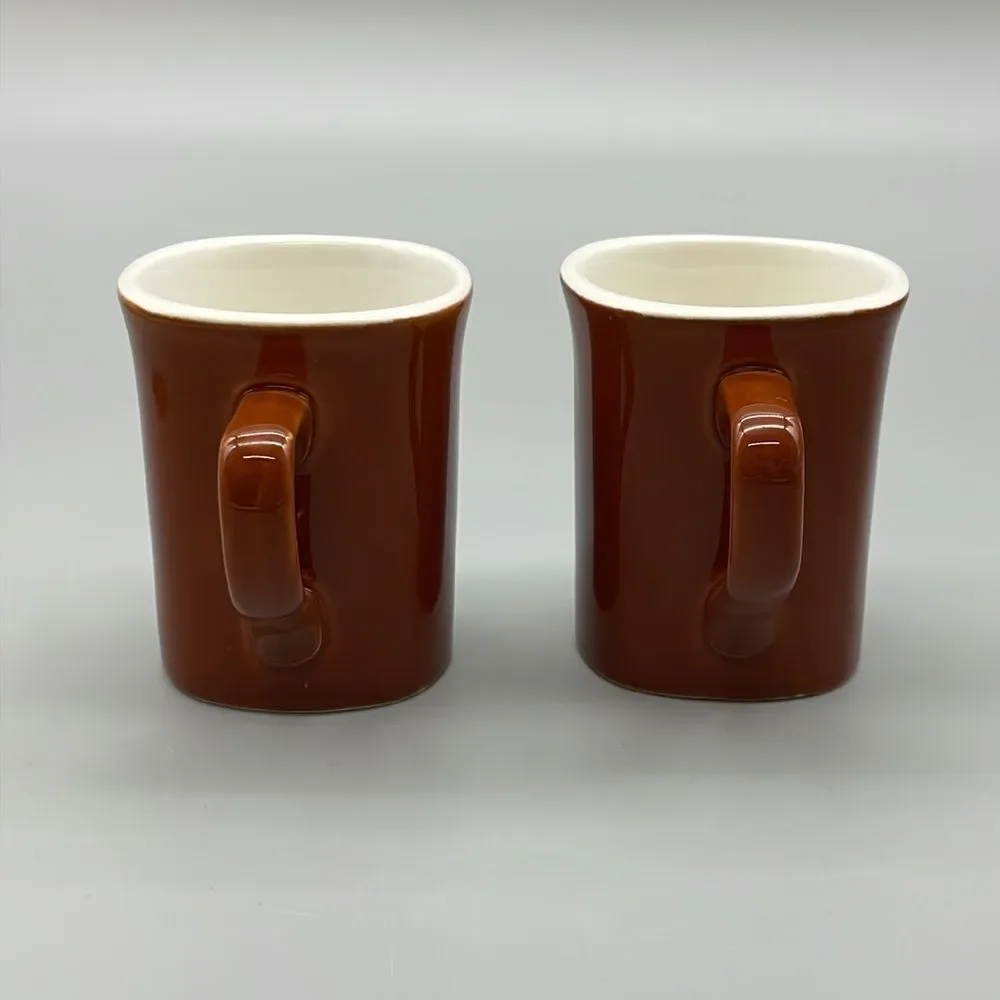 2 Crate & Barrel Espresso Coffee Tea Mugs Brown Ceramic